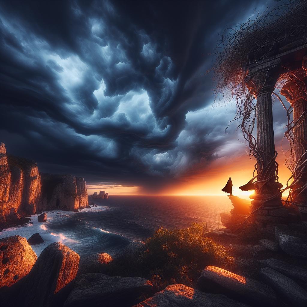 Sunset Over Stormy Ruins