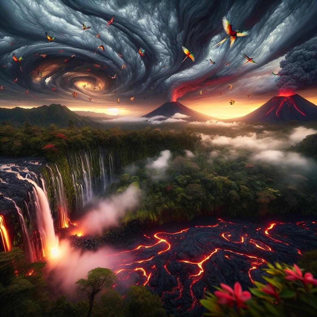 Energized Sunset Over Erupting Peaks