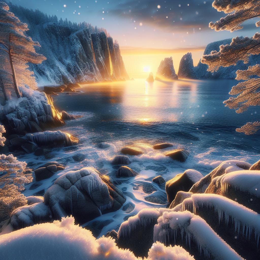 Dawn Serenity on Snowy Shores